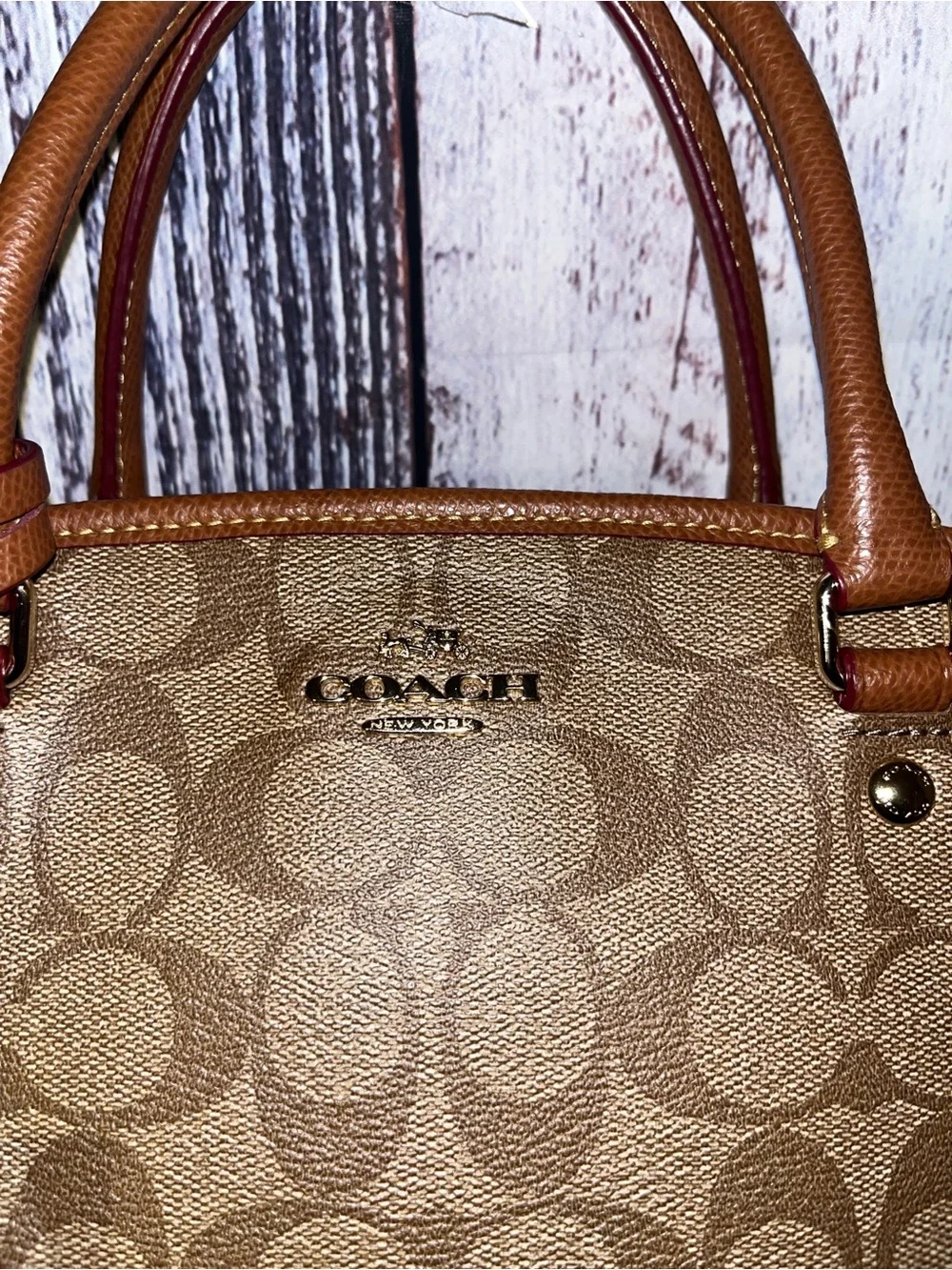 Coach Beige/Brown Signature Coated Canvas & Leather Margot Carryall Satchel Bag